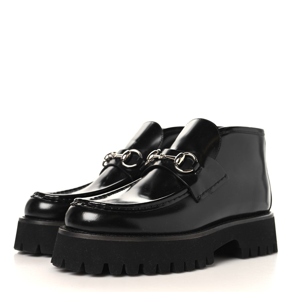 Gucci Cordovan Lux Womens Horsebit Platform Ankle Boots 36 Black
