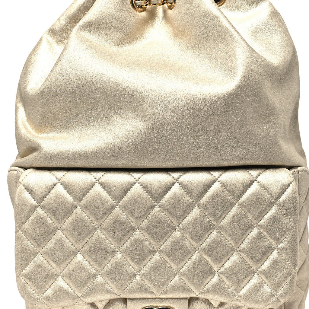 Chanel Metallic Lambskin Quilted Small In Seoul Backpack Light Gold