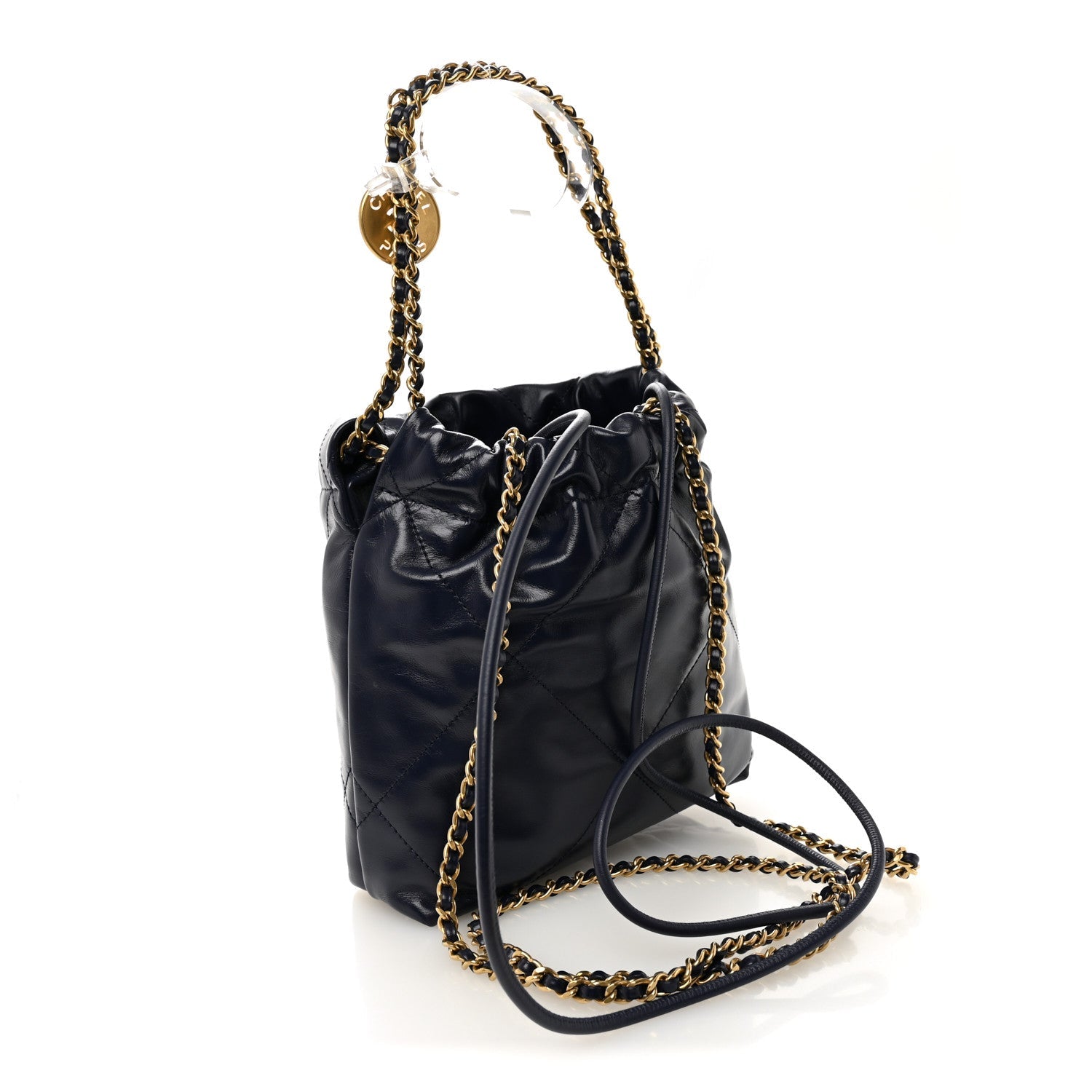 Chanel Shiny Calfskin Quilted Mini Chanel 22 Navy Blue