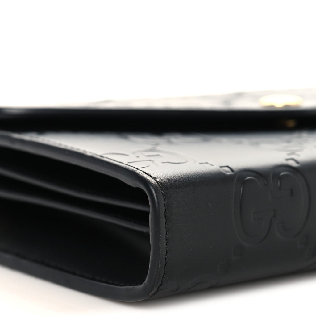 Gucci Calfskin GG Debossed Chain Wallet Black