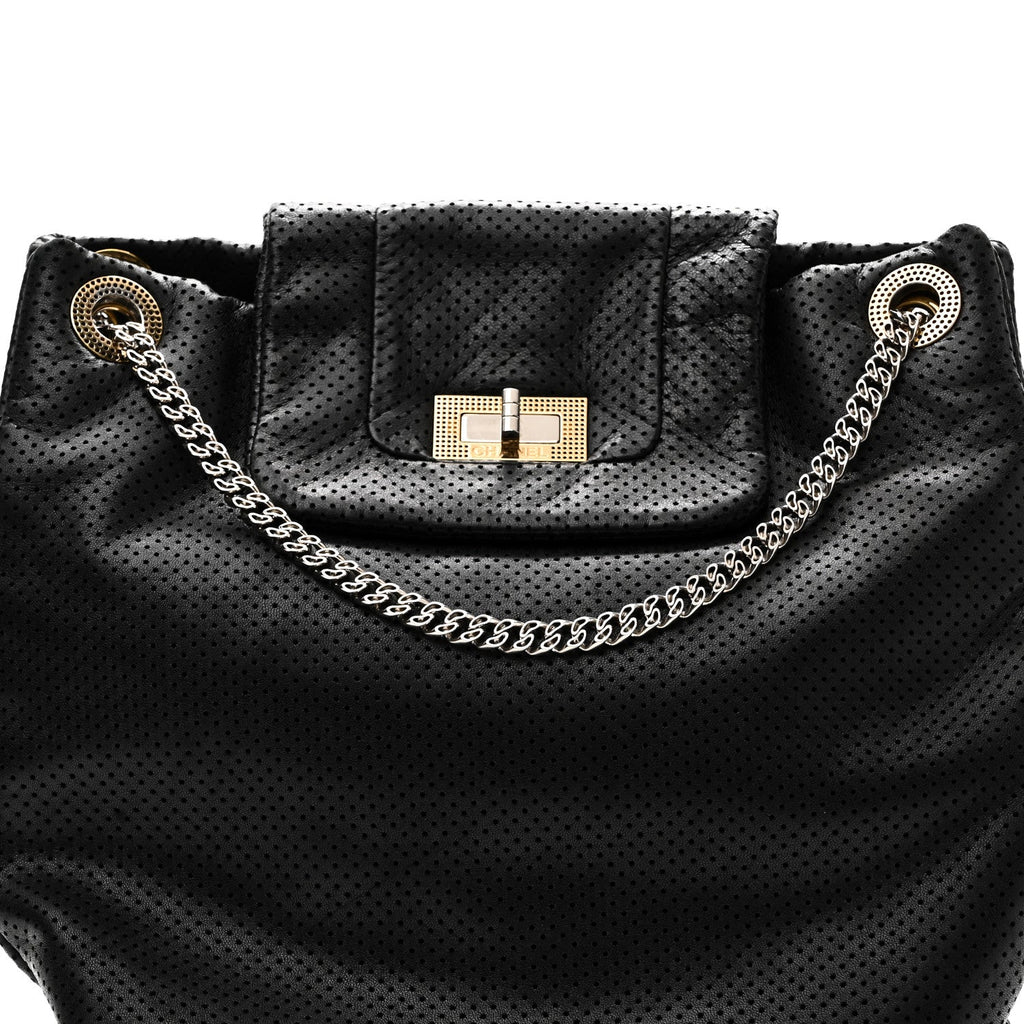 Chanel Calfskin Perforated Drill Tote Bag Black