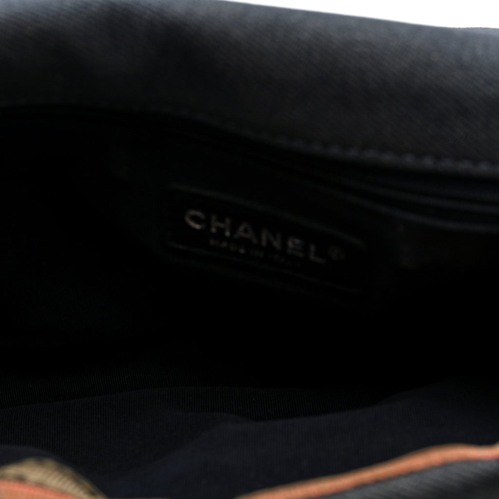 Chanel Denim Pleated Denim Turtle Flap Dark Blue