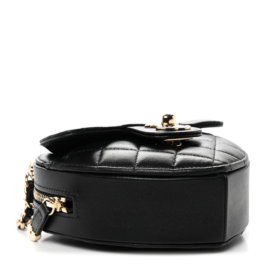 Chanel Lambskin Quilted CC In Love Heart Clutch With Chain Black