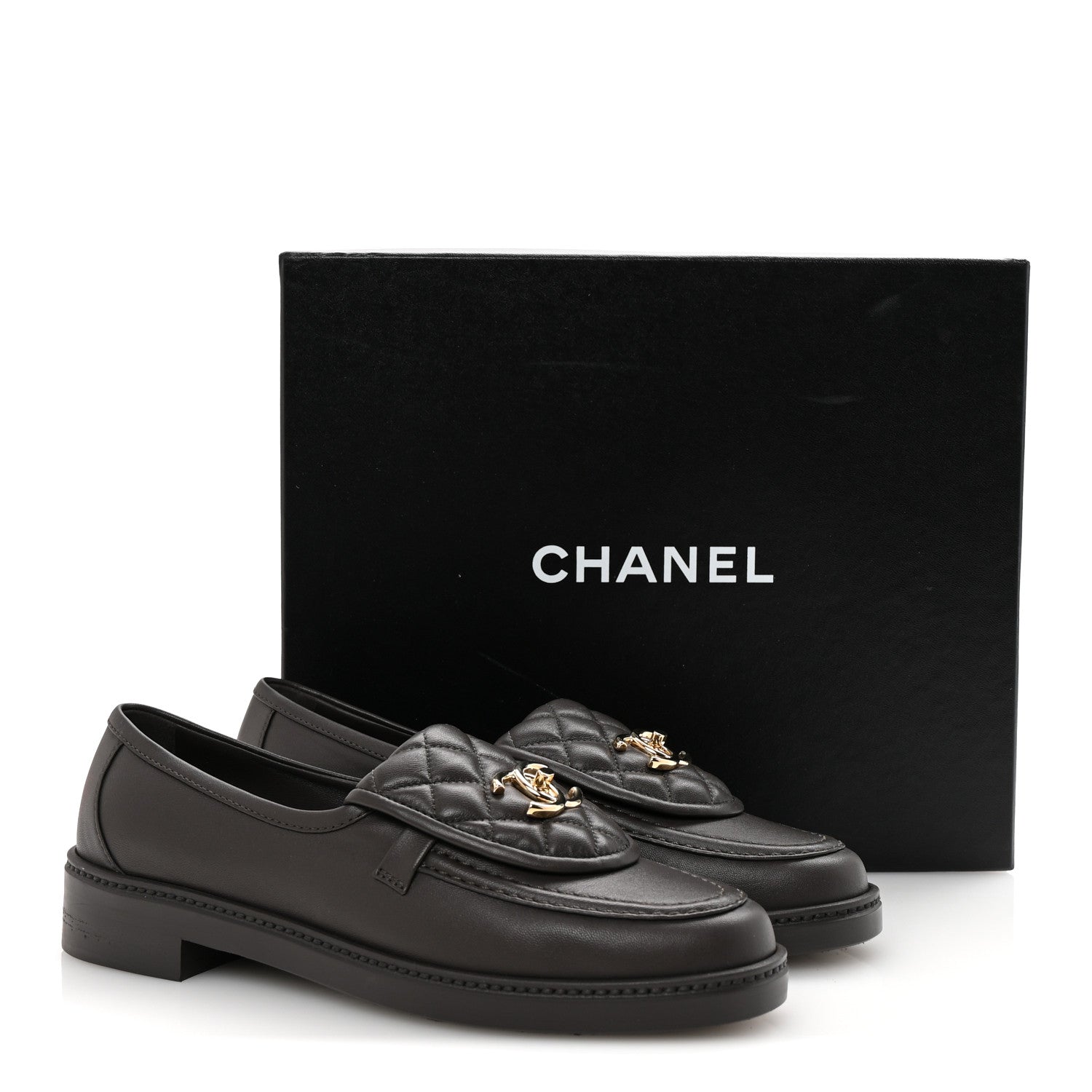Lambskin Quilted CC Turnlock Loafers 38.5 Dark Brown