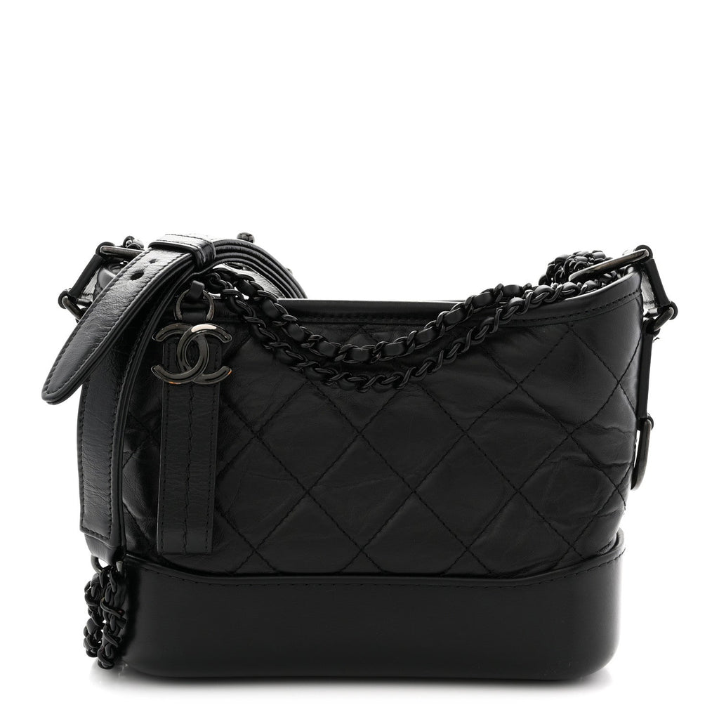 Chanel Aged Calfskin Quilted Small Gabrielle Hobo So Black