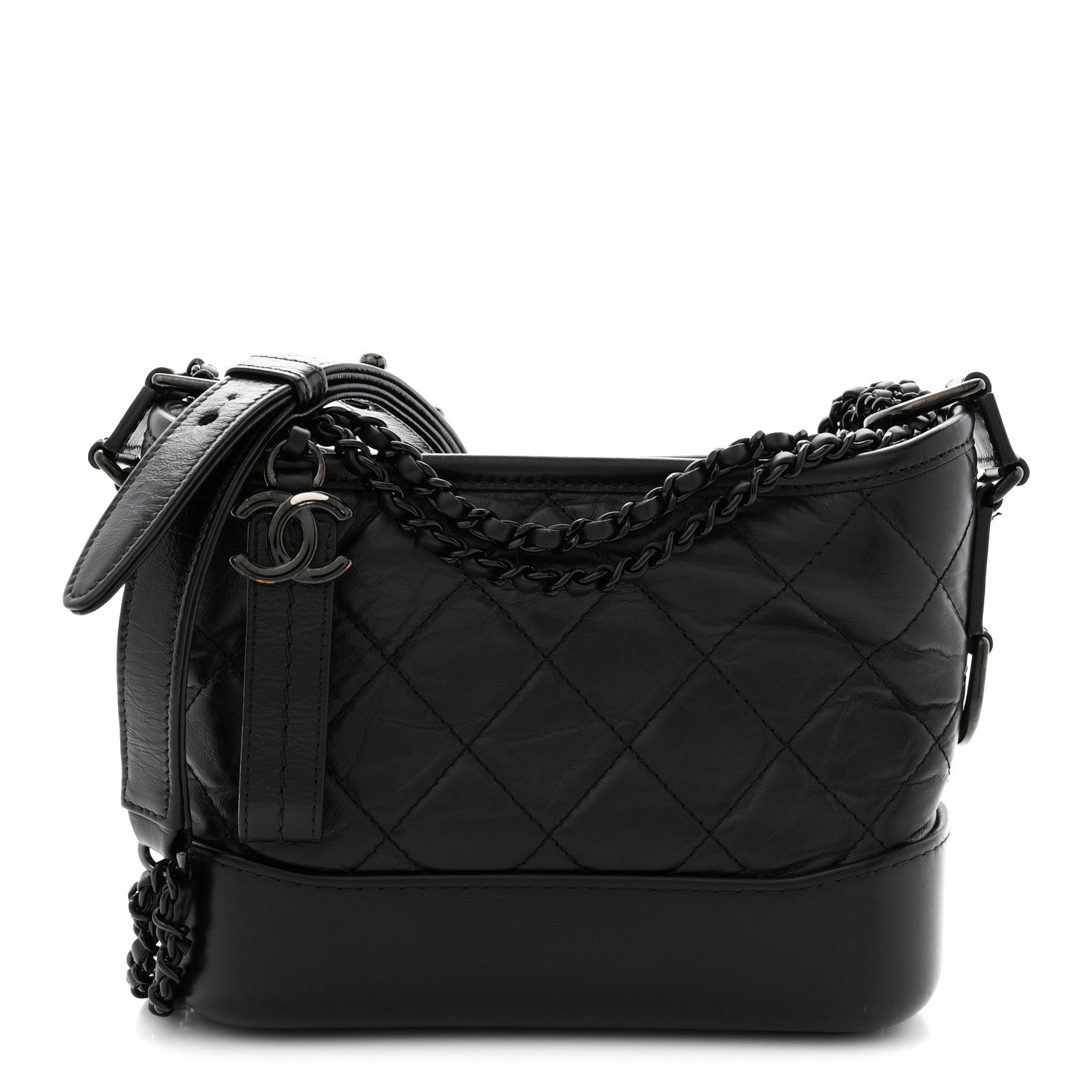 Chanel Aged Calfskin Quilted Small Gabrielle Hobo So Black