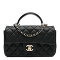 Chanel Lambskin Quilted Mini Top Handle Rectangular Flap Black