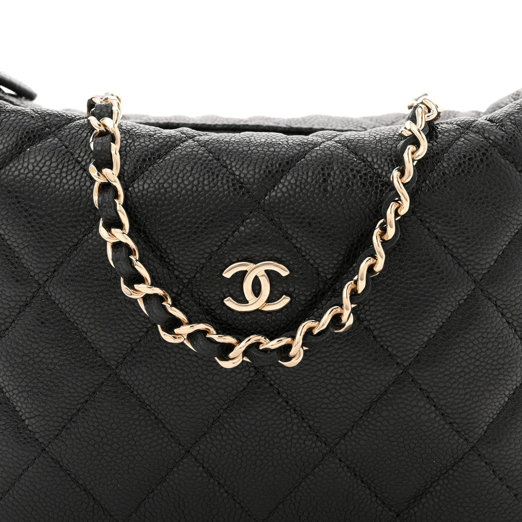 Chanel Caviar Quilted Hobo Clutch With Chain  Black