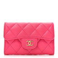 Caviar Quilted Flap Card Holder Wallet Fuchsia