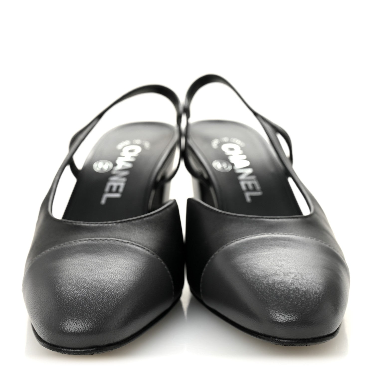 Lambskin Cap Toe CC Slingback Pumps 35.5 Black Dark Grey