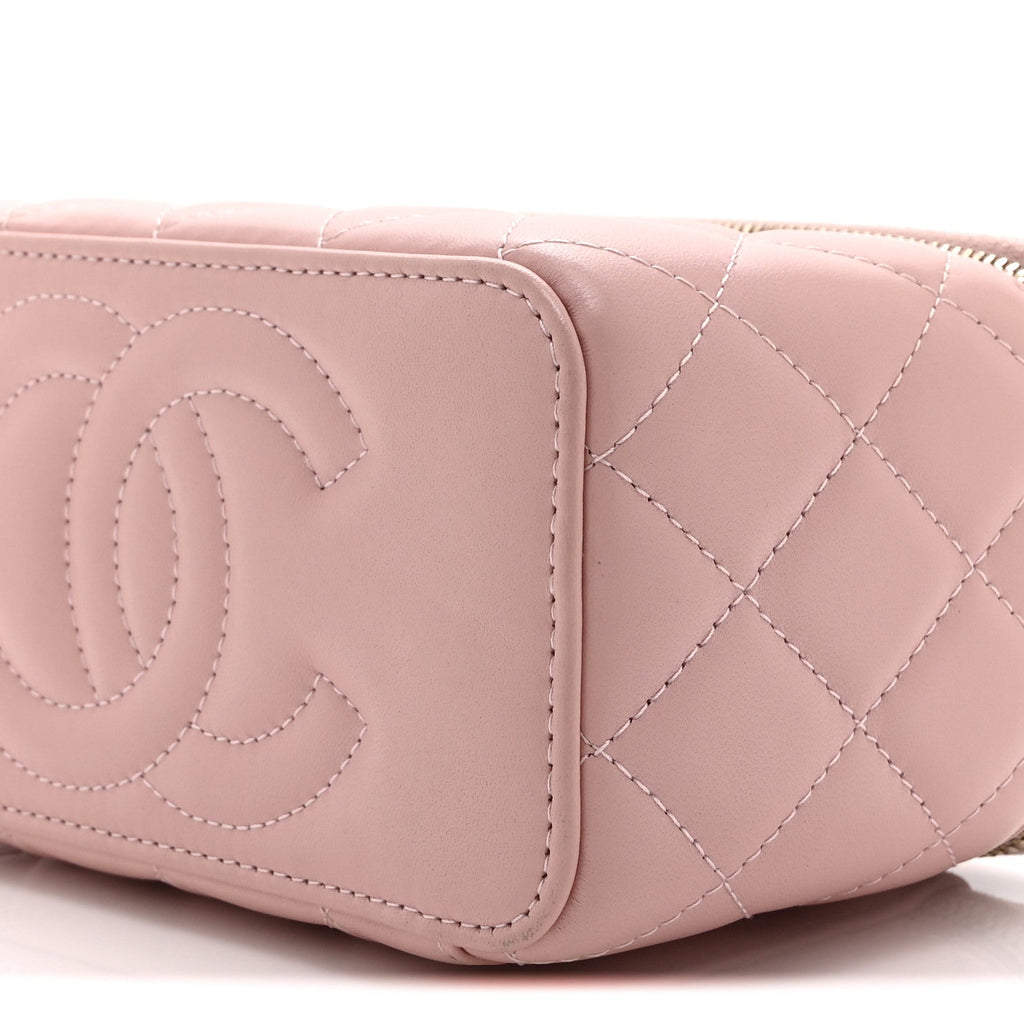 Chanel Caviar Quilted Pearl Enamel Small Vanity Case With Chain Light Pink