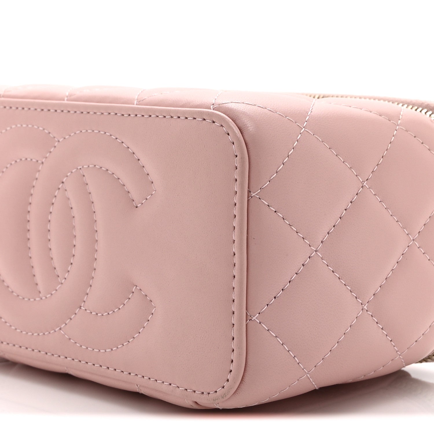 Chanel Caviar Quilted Pearl Enamel Small Vanity Case With Chain Light Pink