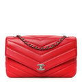 Chanel Caviar Chevron Quilted Single Flap Red