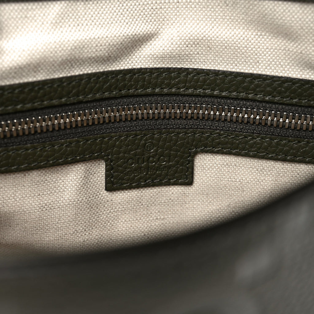 Gucci Piuma Calfskin Jumbo GG Embossed Double Buckle Medium Messenger Bag Dark Vintage Olive