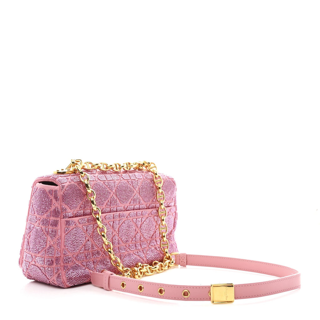 Christian Dior Calfskin Beaded Small Caro Bag Pink