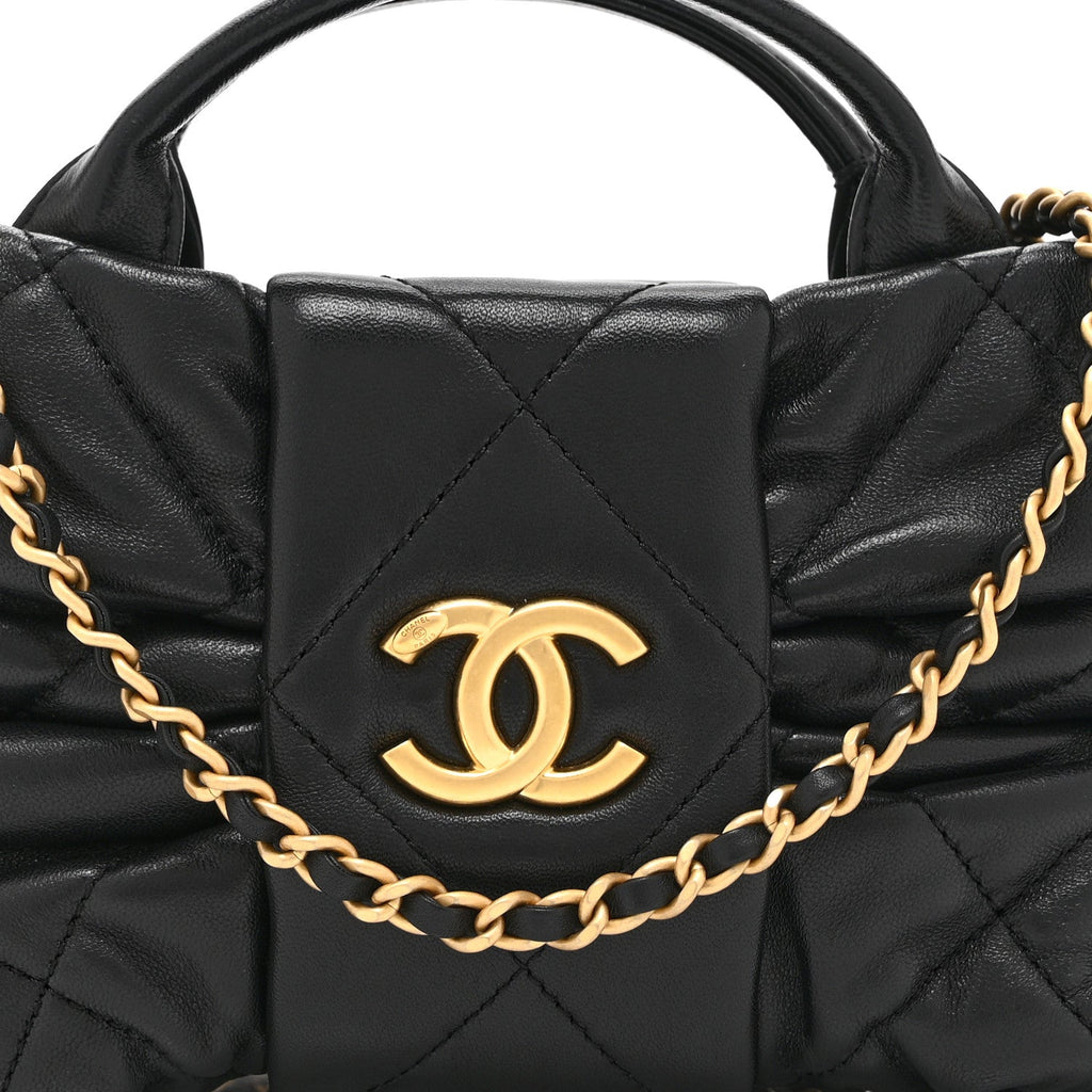 Chanel Lambskin Quilted Mini Bow Bag Black