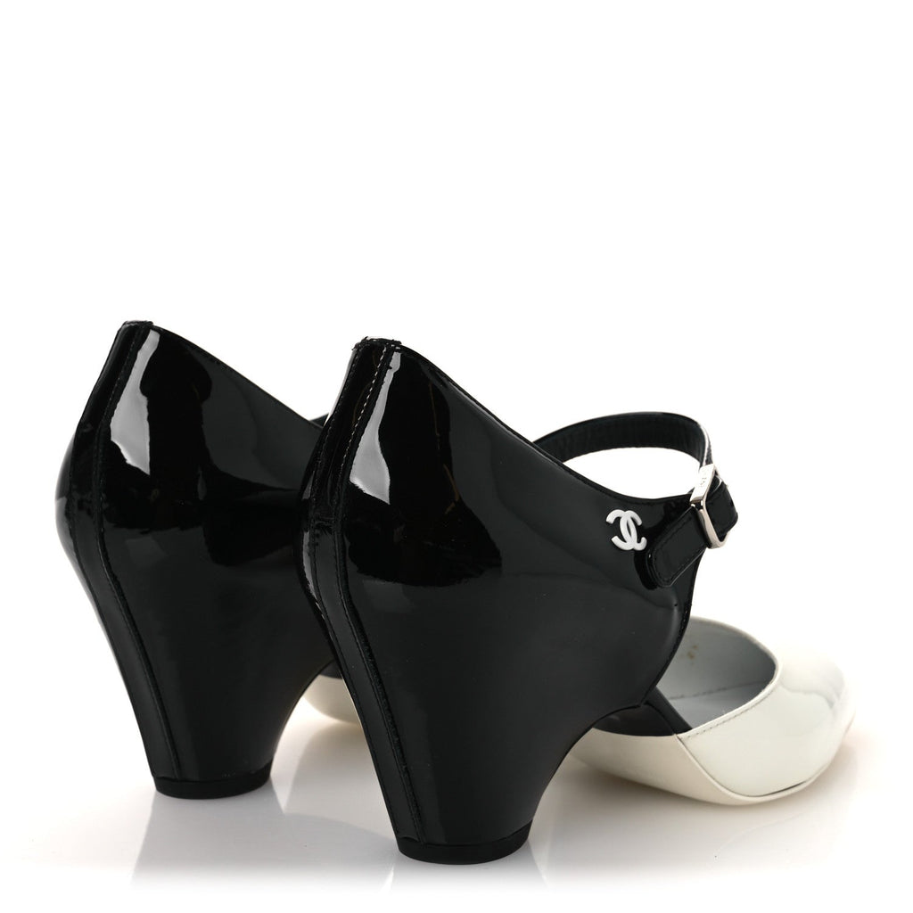 Patent Calfskin CC Pumps 37 White Black