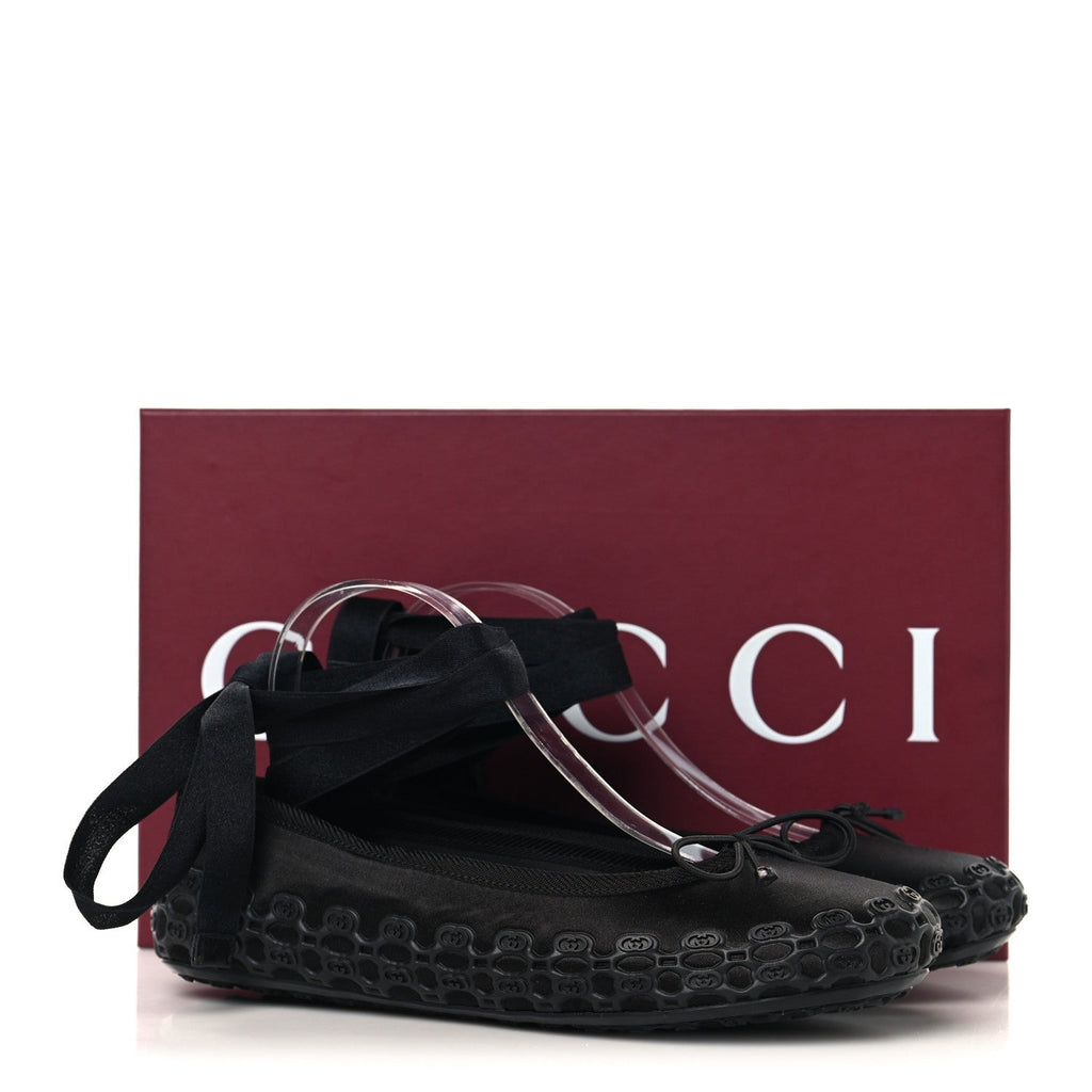 Gucci Rubber Satin Ballerina Flats 38 Black