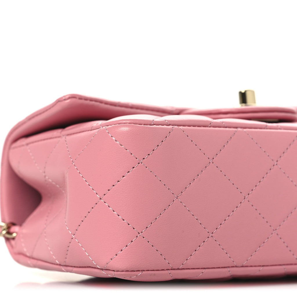 Chanel Lambskin Quilted Mini Top Handle Rectangular Flap Pink