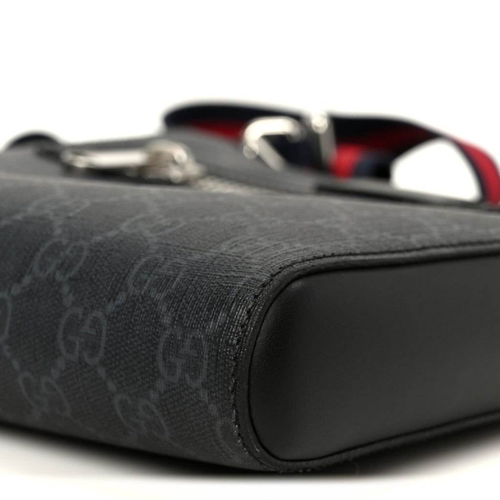 Gucci GG Supreme Monogram Web Small Flat Messenger Bag Black Grey