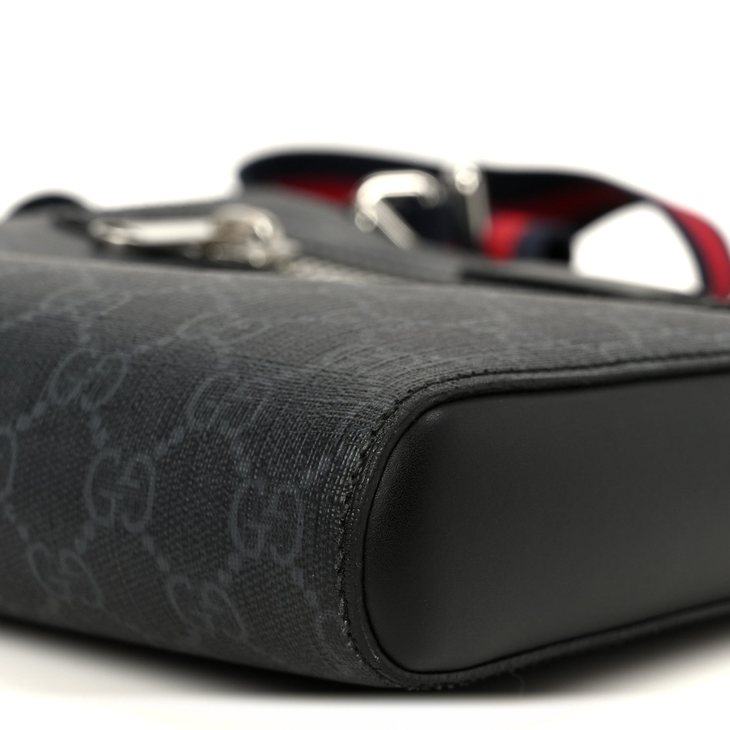 Gucci GG Supreme Monogram Web Small Flat Messenger Bag Black Grey