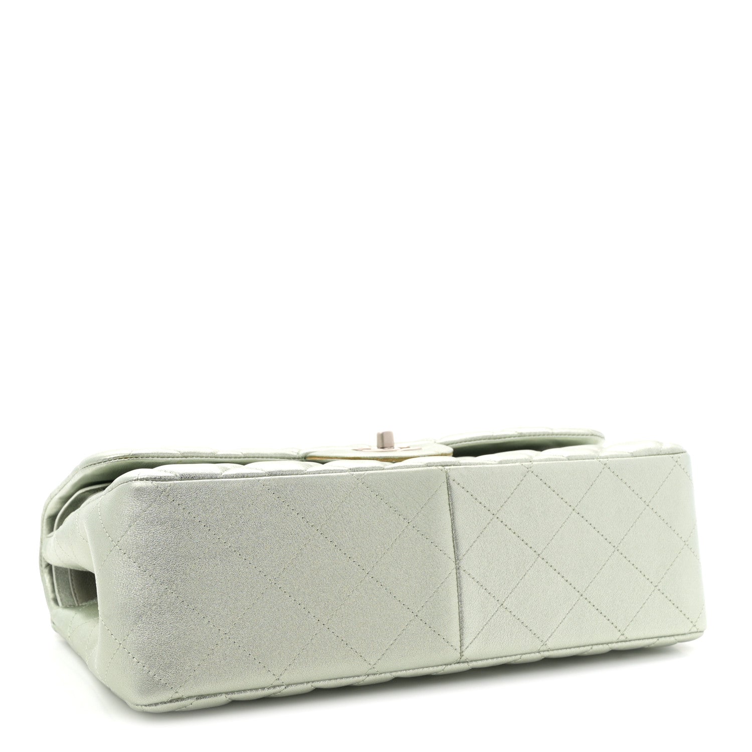 Chanel Metallic Lambskin Quilted Jumbo Double Flap Green