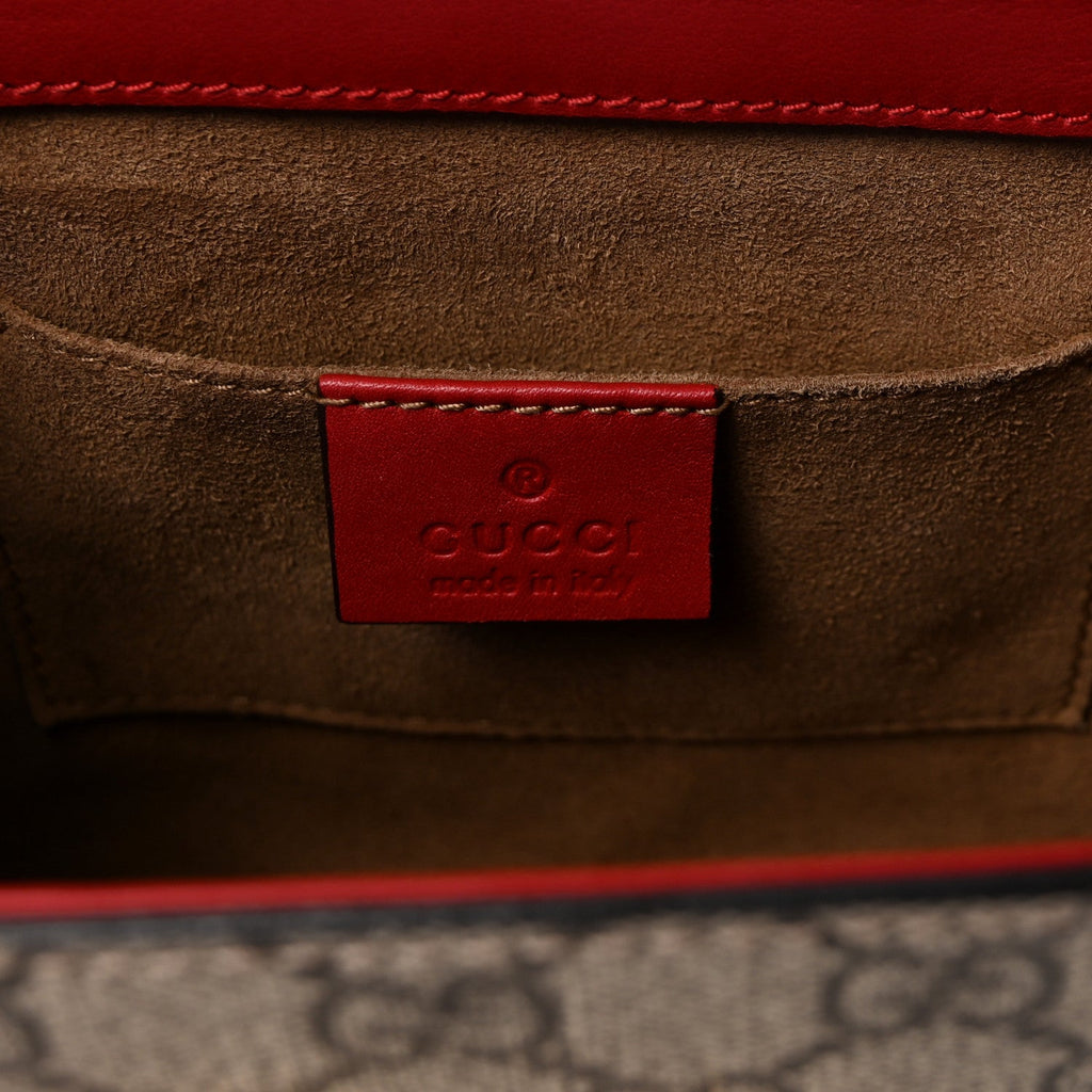 Gucci GG Supreme Monogram Calfskin Small Padlock Shoulder Bag Beige Hibiscus Red New Rosette