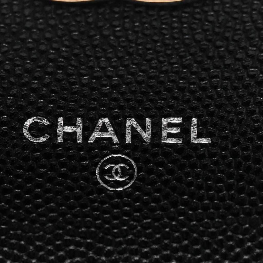 Chanel Caviar Quilted Enamel Top Handle Flap Clutch With Chain Black