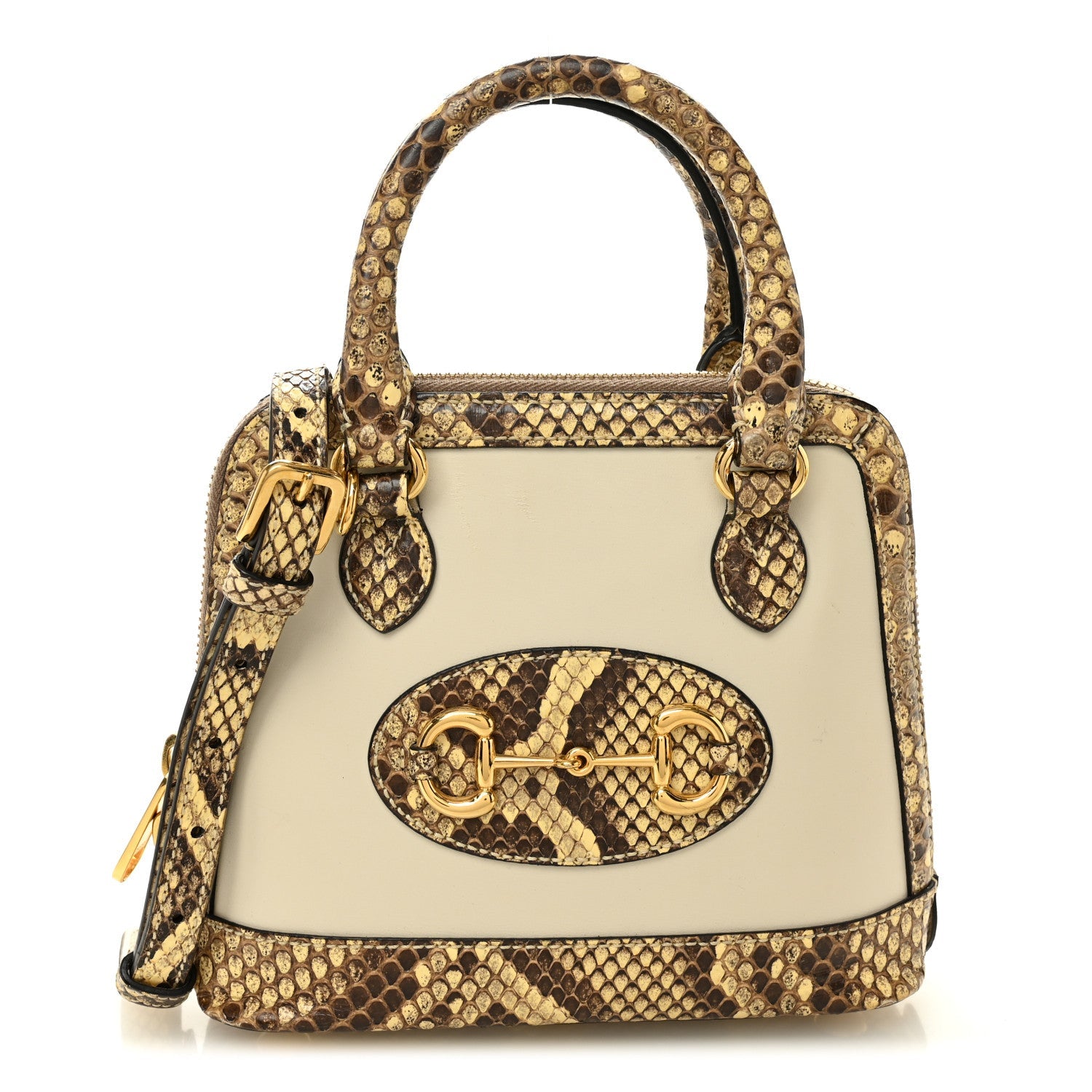 Gucci Snakeskin Boarded Plutone Calfskin Mini Horsebit 1955 Top Handle Bag White Multicolor