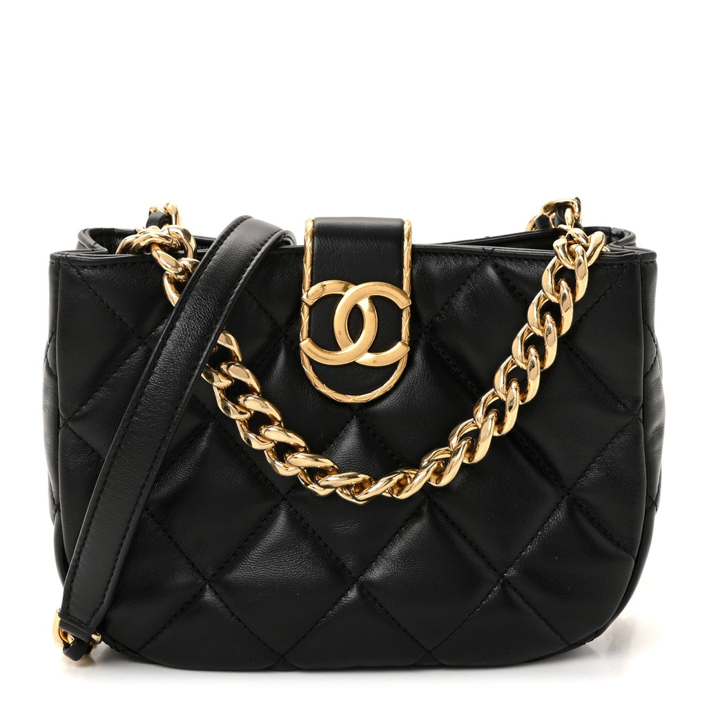 Chanel Lambskin Quilted Small Chain Hobo Black