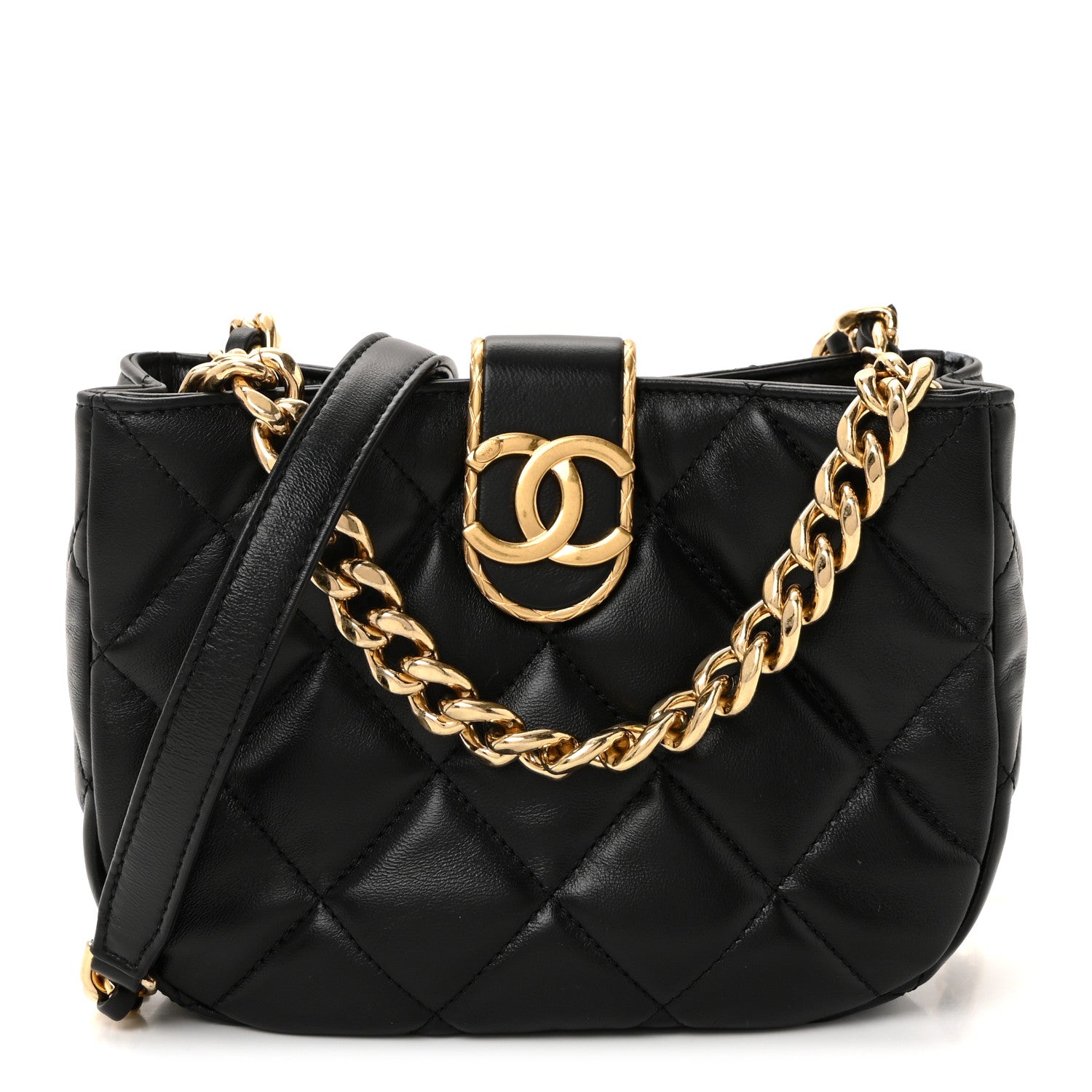 Chanel Lambskin Quilted Small Chain Hobo Black