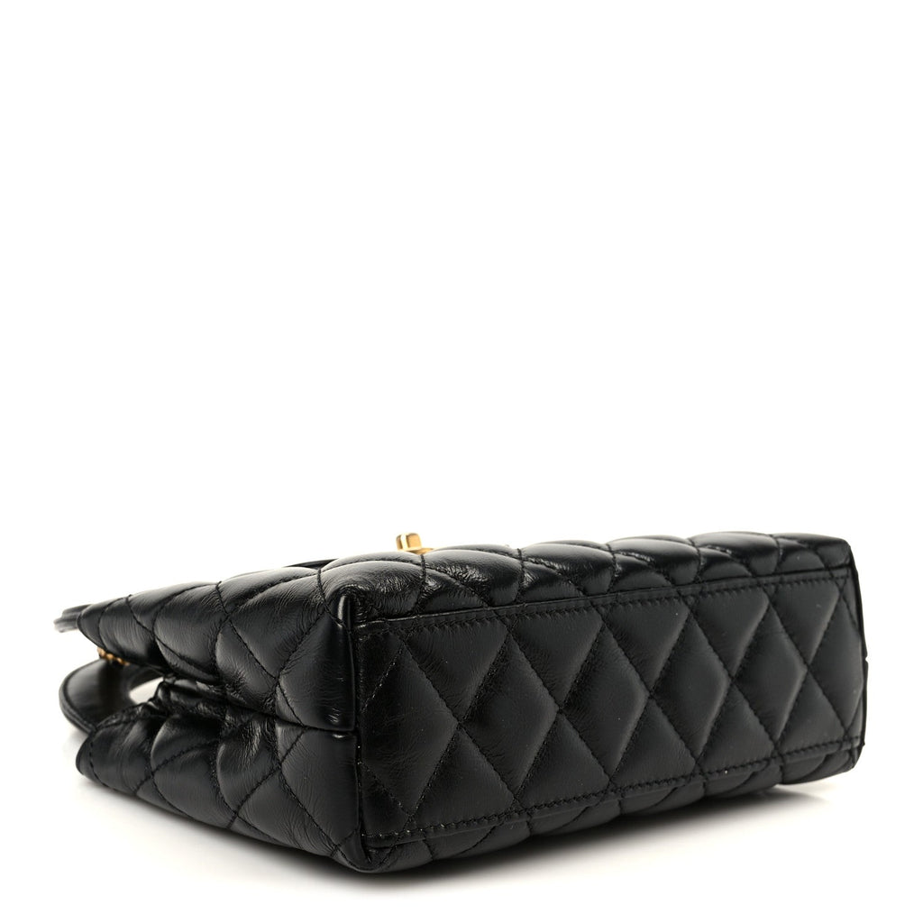 Chanel Shiny Aged Calfskin Quilted Nano Kelly Shopper Black