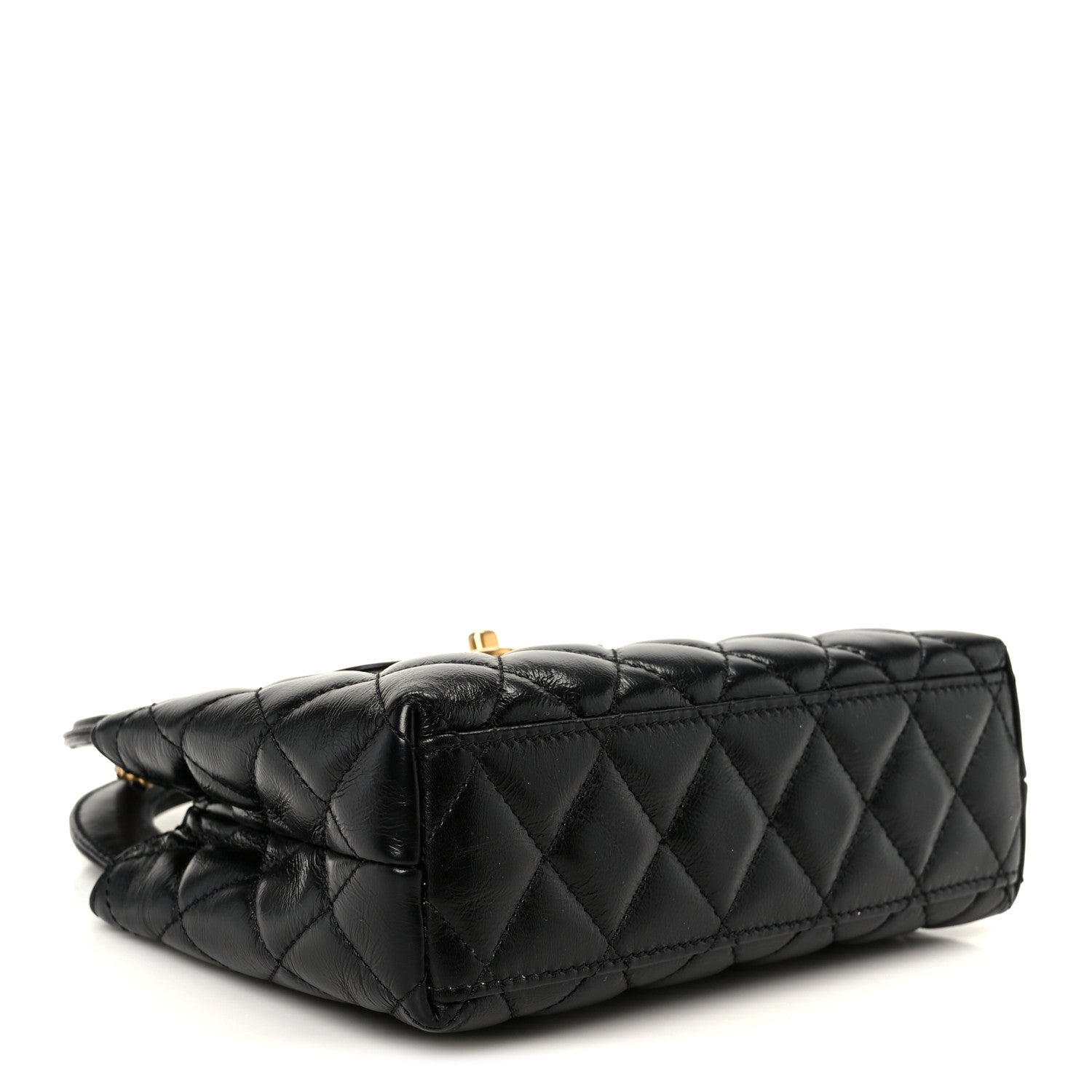 Chanel Shiny Aged Calfskin Quilted Nano Kelly Shopper Black