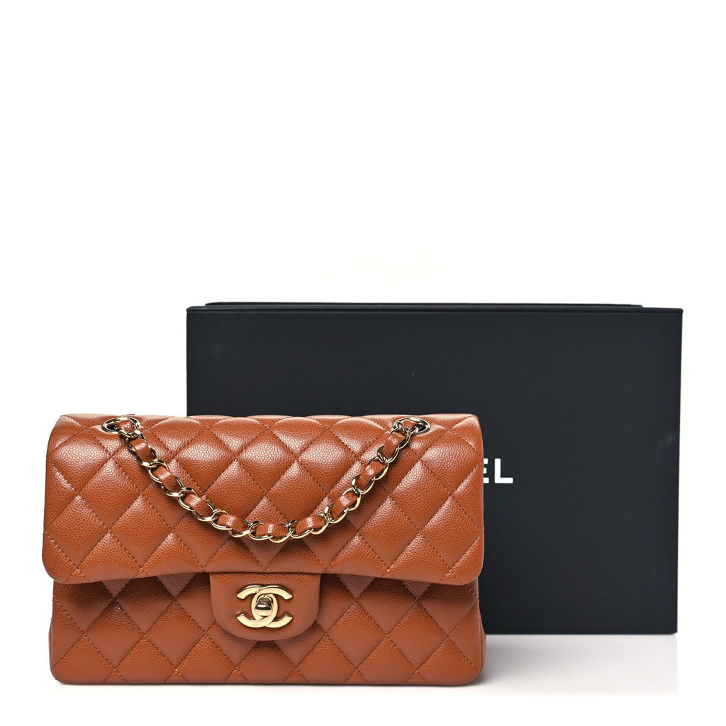 Chanel Caviar Quilted Small Double Flap Light Brown
