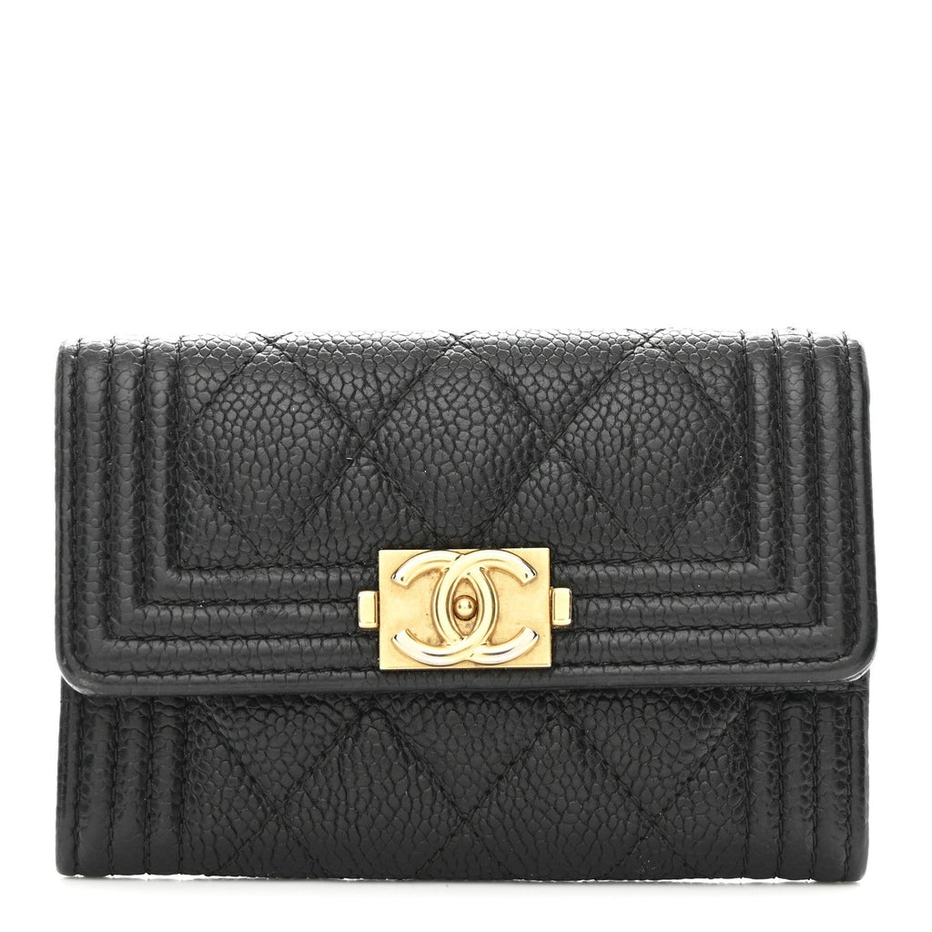 Caviar Quilted Boy Flap Card Holder Black