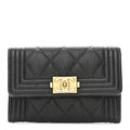 Caviar Quilted Boy Flap Card Holder Black