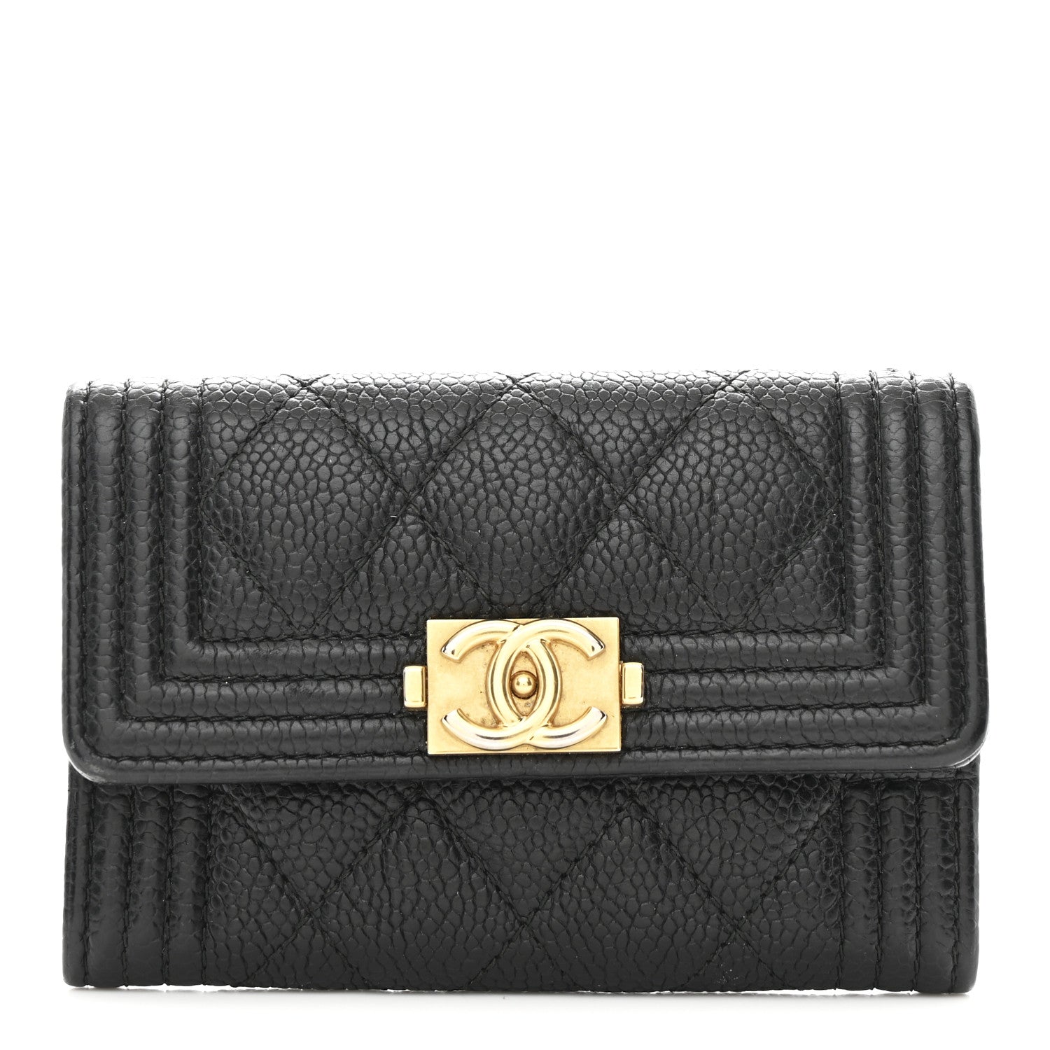 Caviar Quilted Boy Flap Card Holder Black