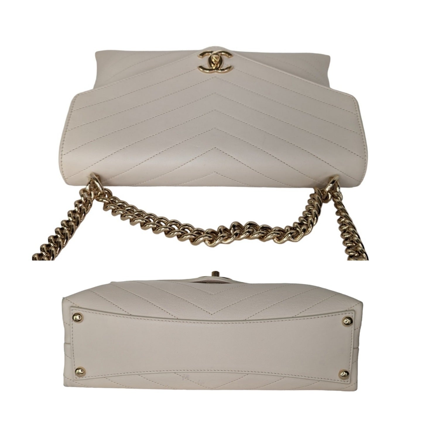 Chanel Cream Chevron Leather Coco Envelope Shoulder Bag