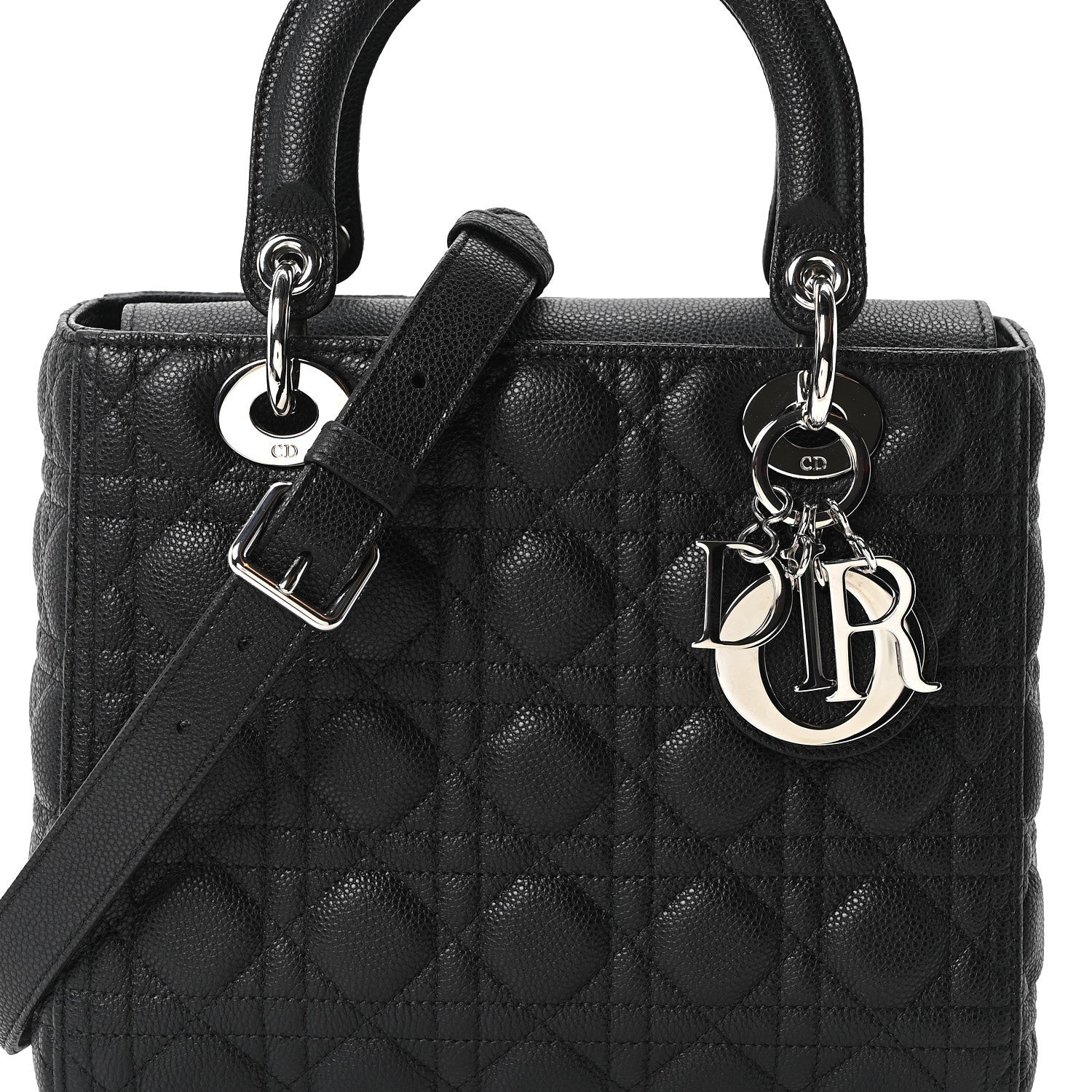 Christian Dior Grained Calfskin Cannage Medium Lady Dior Black
