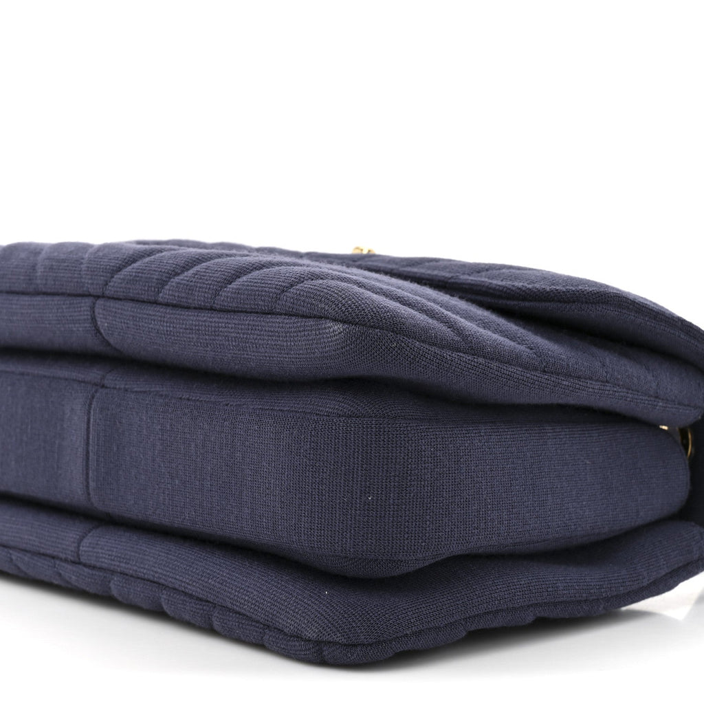 Chanel Jersey Chevron Quilted Small Trendy CC Dual Handle Flap Bag Navy Blue