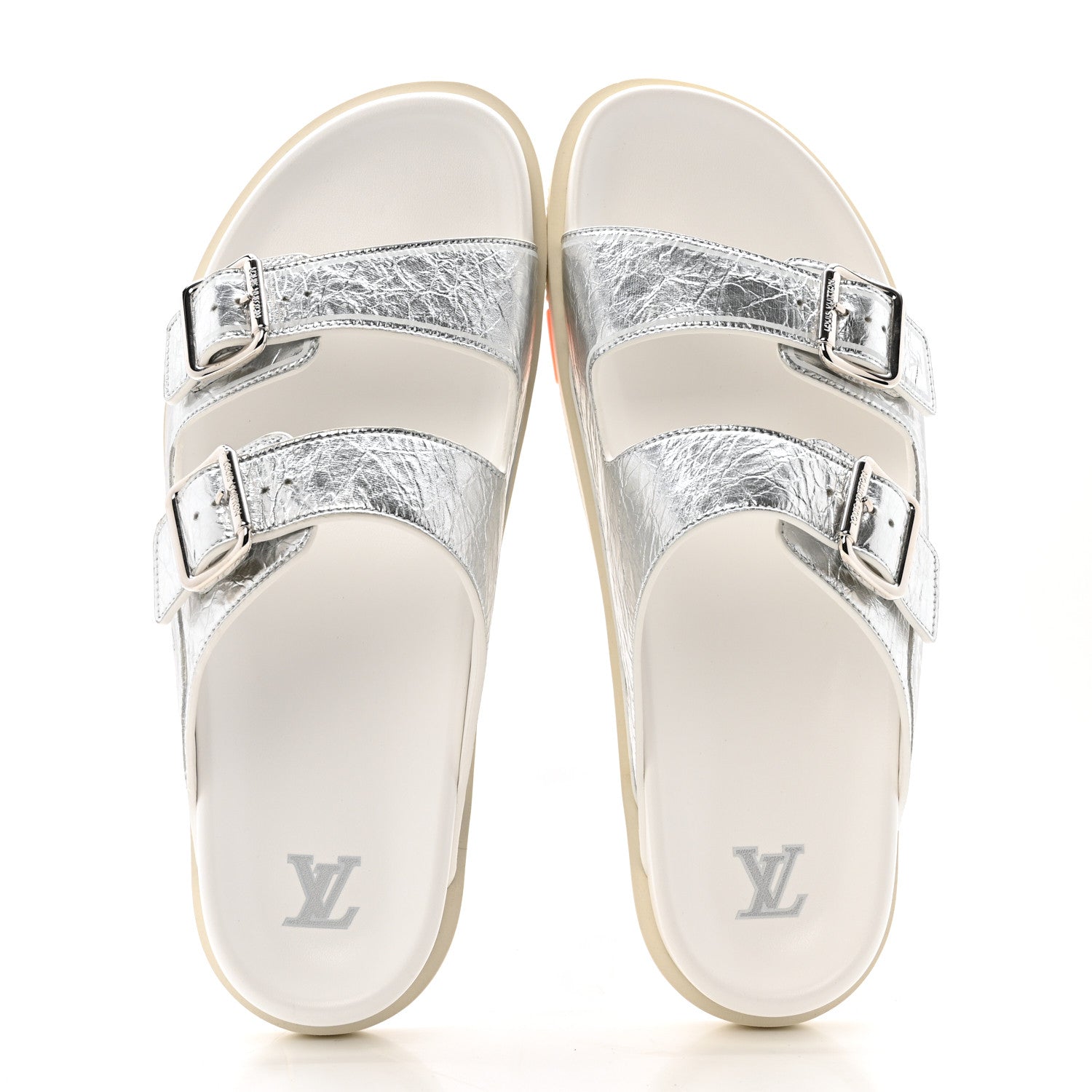 Louis Vuitton Metallic Mix Materials Mens LV Script Trainer Mules 11 Silver Multicolor