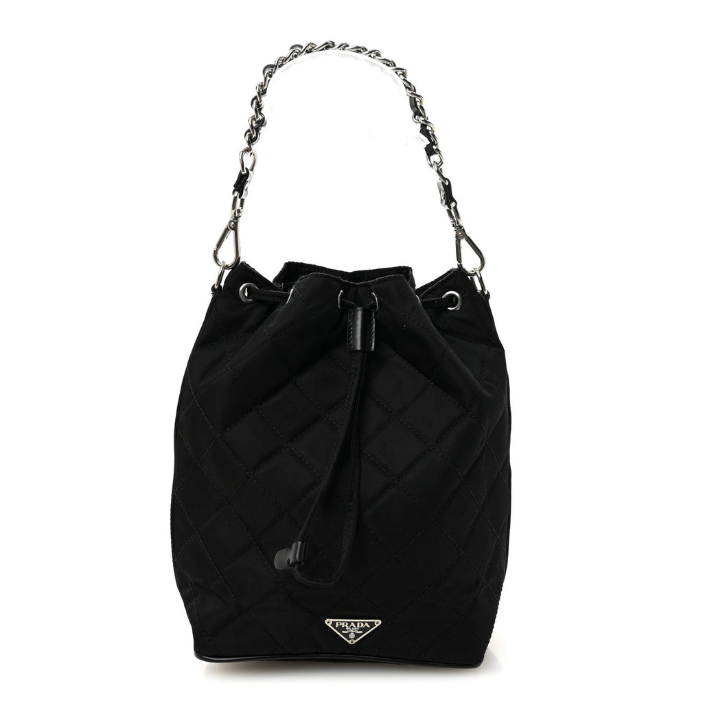 Prada Tessuto Nylon Quilted Drawstring Bucket Bag Black