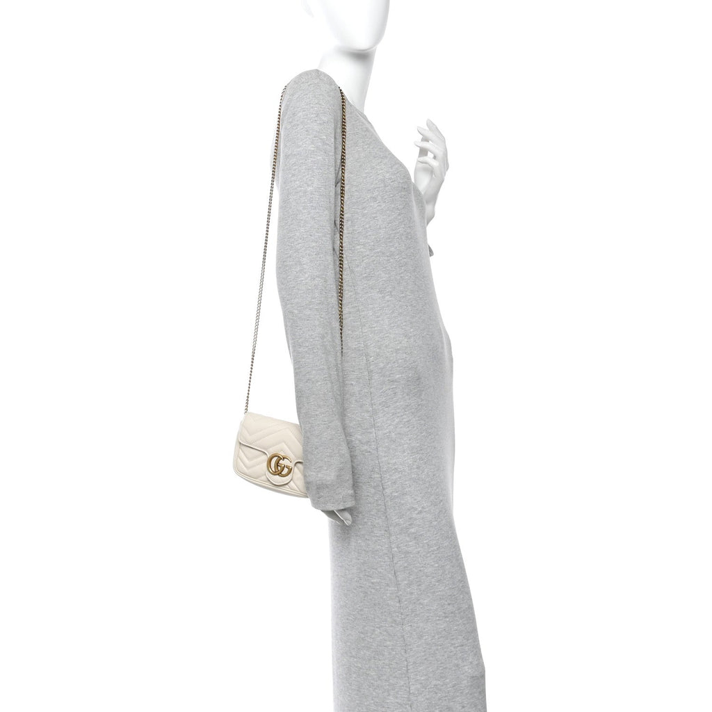 Gucci Calfskin Matelasse Super Mini GG Marmont Shoulder Bag White