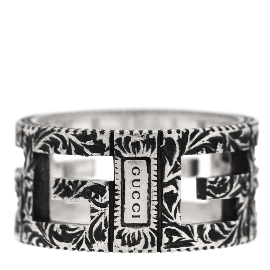 Gucci Sterling Silver Wide Square G Band Ring 54 6.75