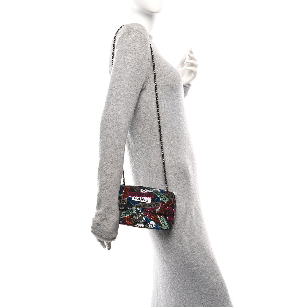 Chanel Sequin Logo Small Flap Ruthenium Multicolor