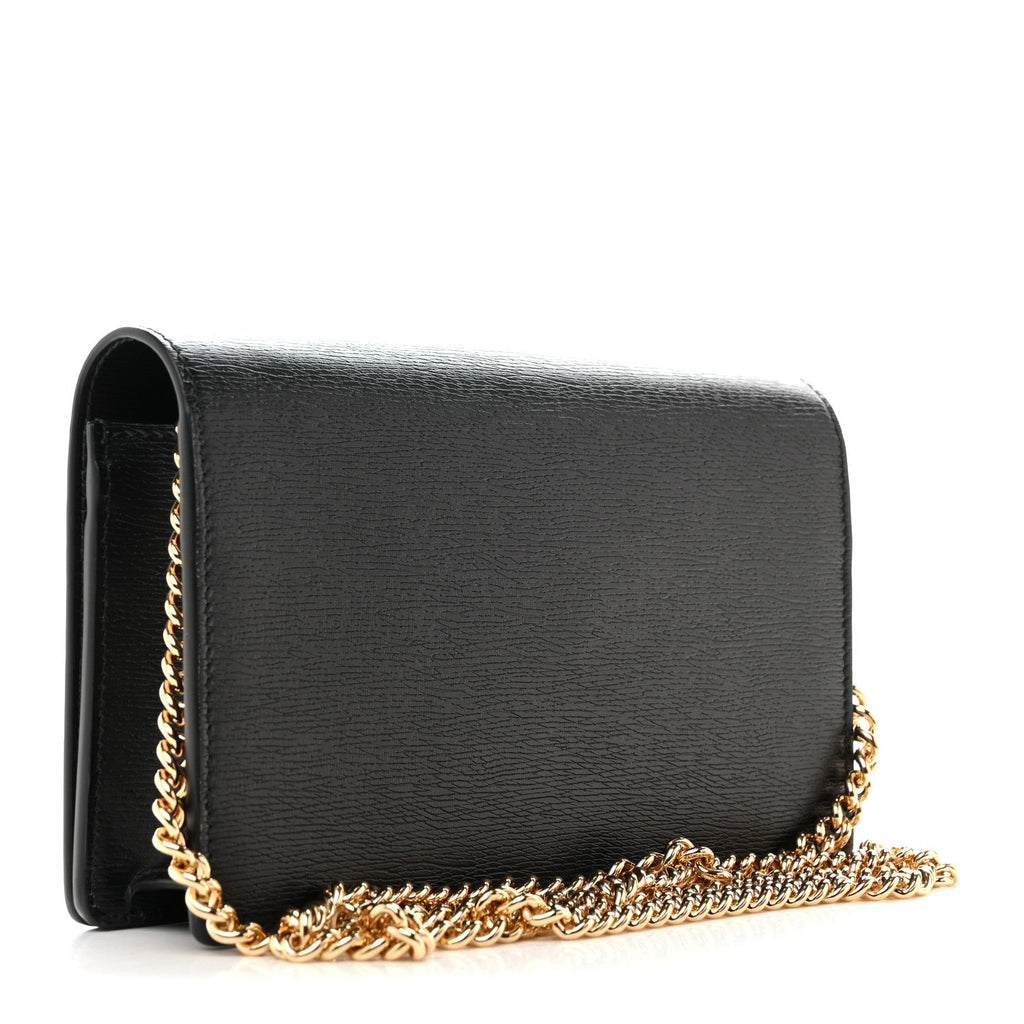 Gucci Textured Calfskin Script Logo Wallet On Chain Black