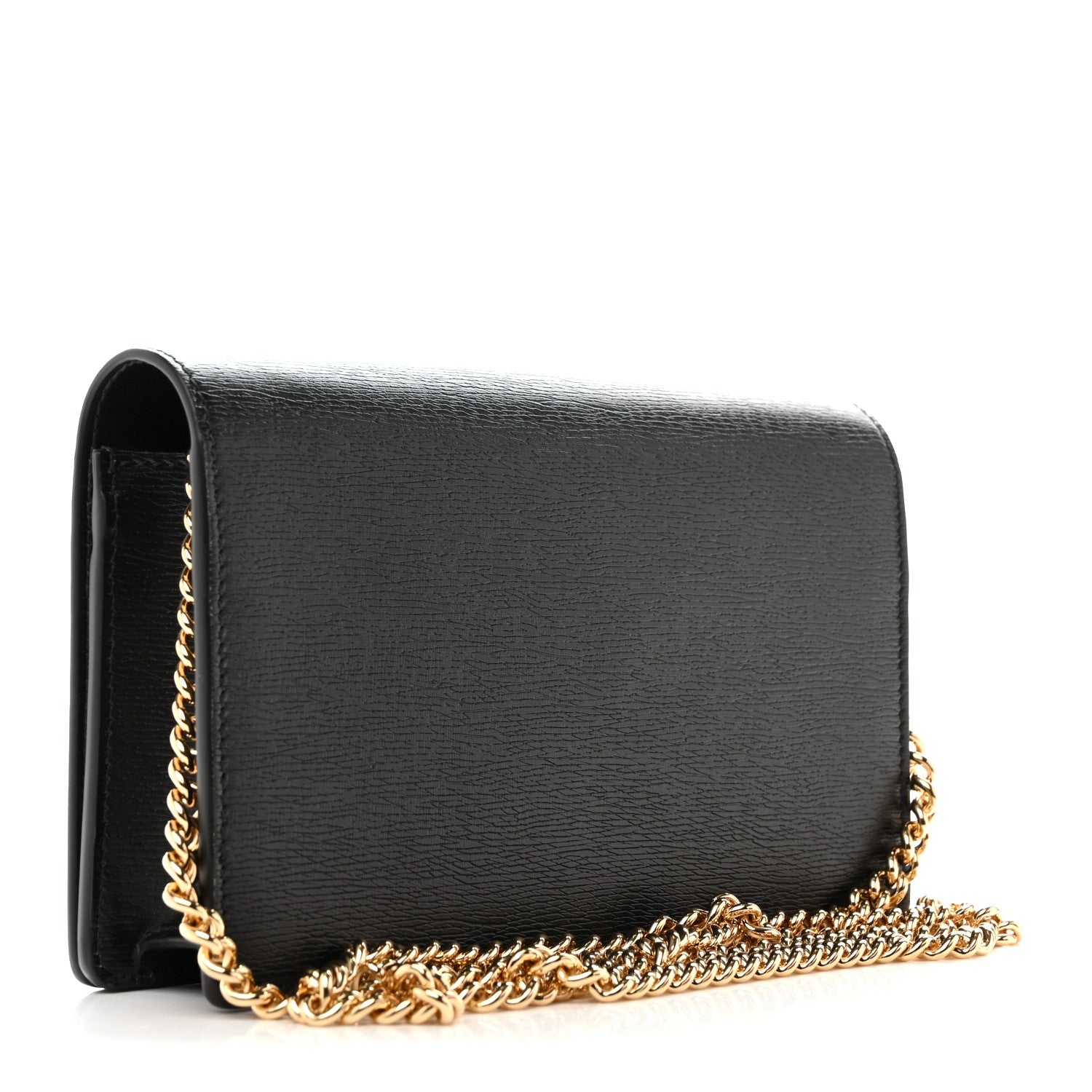 Gucci Textured Calfskin Script Logo Wallet On Chain Black