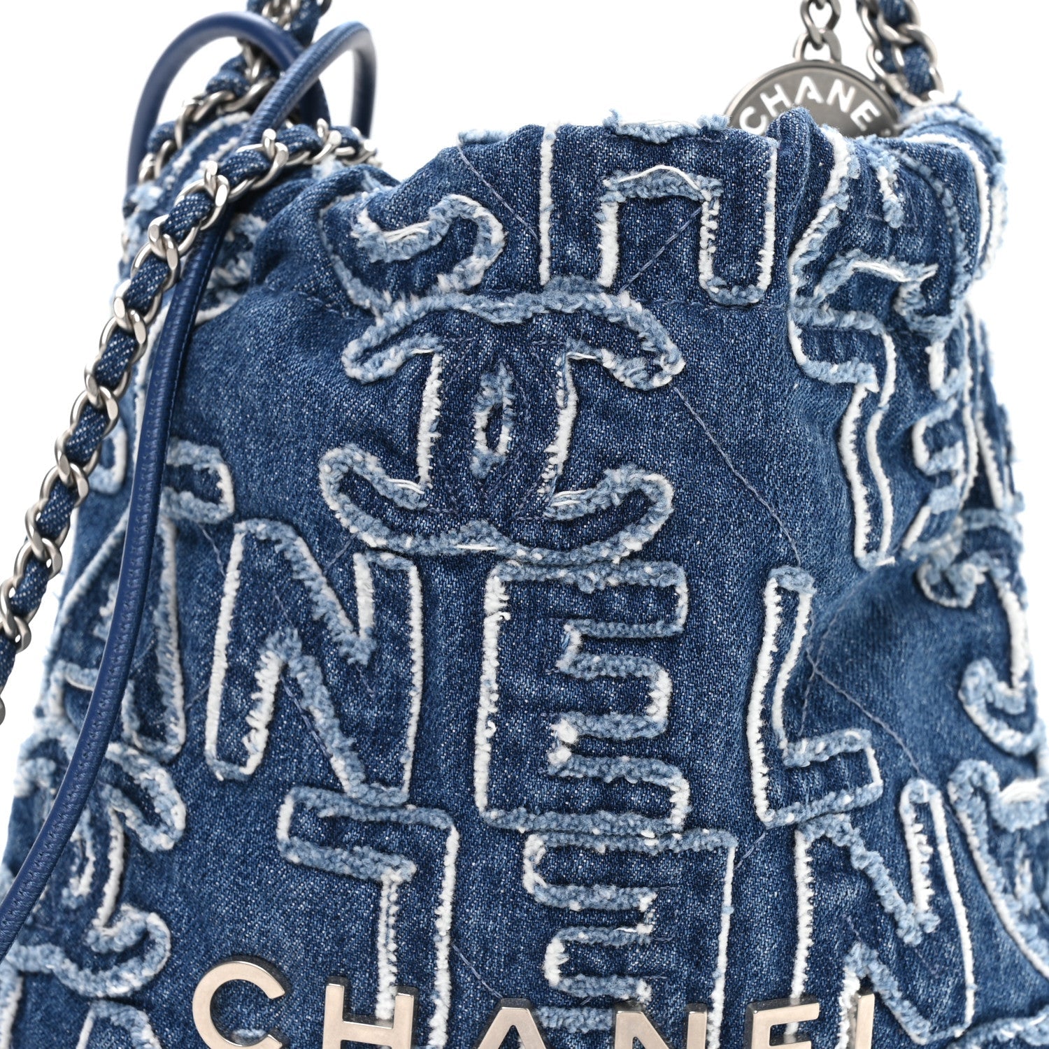 Chanel Washed Denim Logo Embroidered Mini Chanel 22 Blue