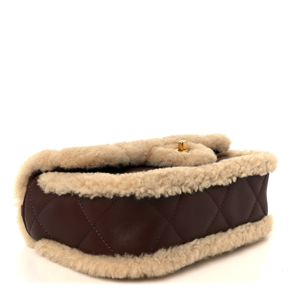 Chanel Shearling Lambskin Quilted Mini Furry Coco Flap Beige Dark Brown
