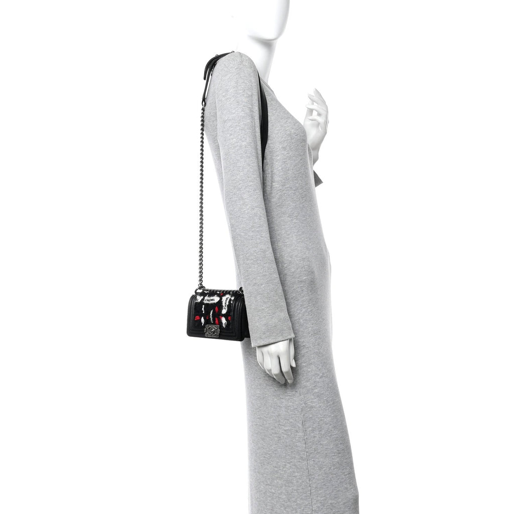 Chanel Lambskin Tweed Logo Embroidered Mini Boy Flap White Red Black